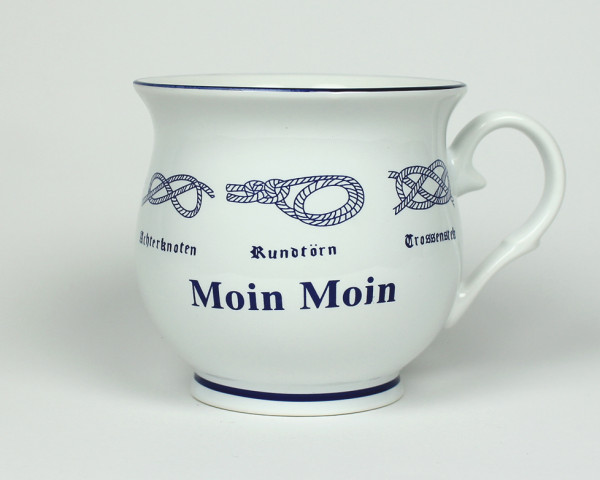 Moin Moin Kaffeebecher mit Seemannsknoten bauchig Becher Kaffeetasse Kaffee Pott