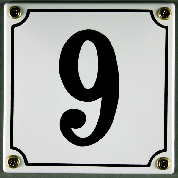 Hausnummernschild 9 weiß 12x12 cm sofort lieferbar Schild Emaille Hausnummer Haus Nummer Zahl Ziffer