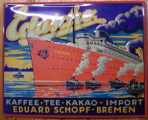 Blechschild Eduscho Kaffee Tee Kakao Schiff Reklame Schild Nostalgieschild
