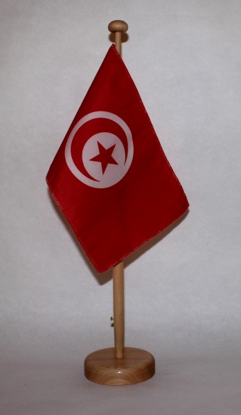 Tischflagge Tunesien 25x15 cm optional mit Holz- oder Chromständer Tischfahne Tischfähnchen
