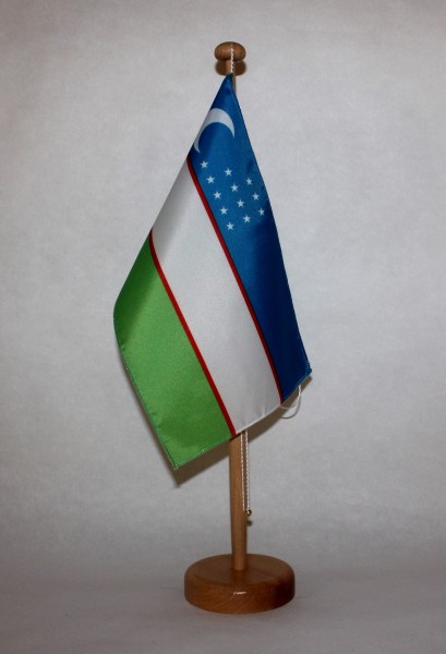Tischflagge Usbekistan 25x15 cm optional mit Holz- oder Chromständer Tischfahne Tischfähnchen