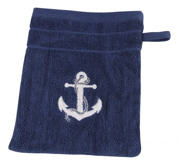Waschhandschuh Anker blau Waschlappen Baumwolle maritim