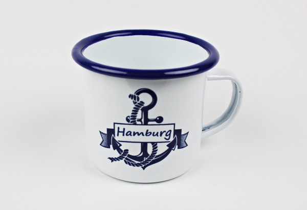 Emaille Becher Hamburg Anker blau Tasse Kaffee Becher Emaillebecher