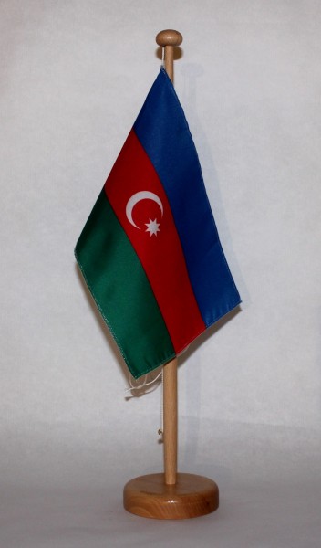 Tischflagge Aserbaidschan 25x15 cm optional mit Holz- oder Chromständer Tischfahne Tischfähnchen