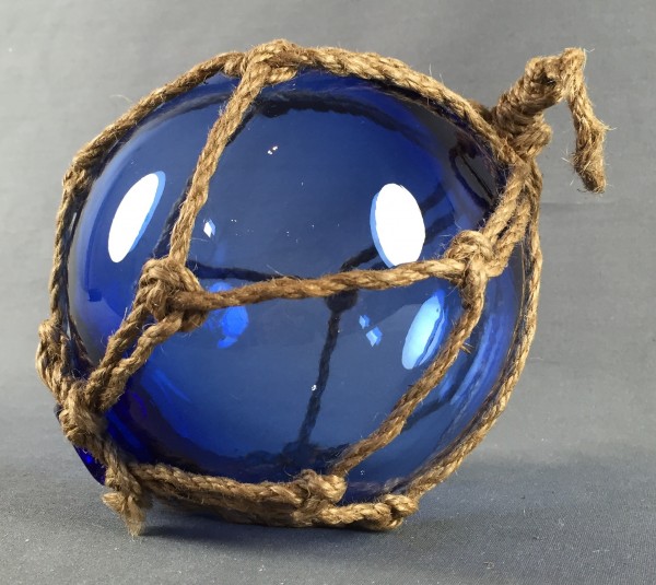 Deko Fischerkugel aus Glas blau 17 cm Tauwerk Netz