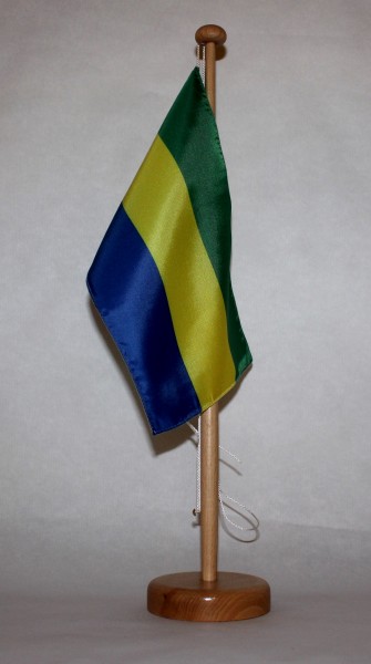 Tischflagge Gabun 25x15 cm optional mit Holz- oder Chromständer Tischfahne Tischfähnchen