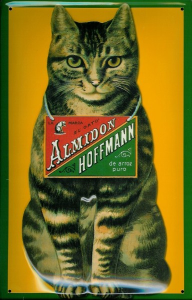Blechschild Hoffmann Stärke gestreifte Katze Schild retro Werbeschild Nostalgieschild