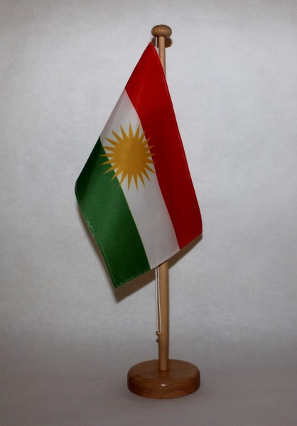 Tischflagge Kurdistan 25x15 cm optional mit Holz- oder Chromständer Tischfahne Tischfähnchen