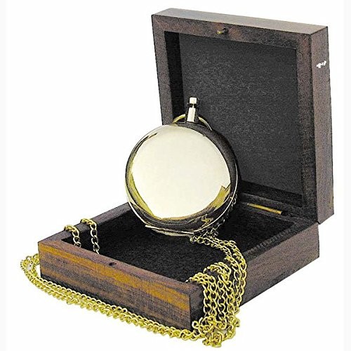 Kompass in Taschenuhrform mit Kette Messing Ø: 5cm in der Holzbox