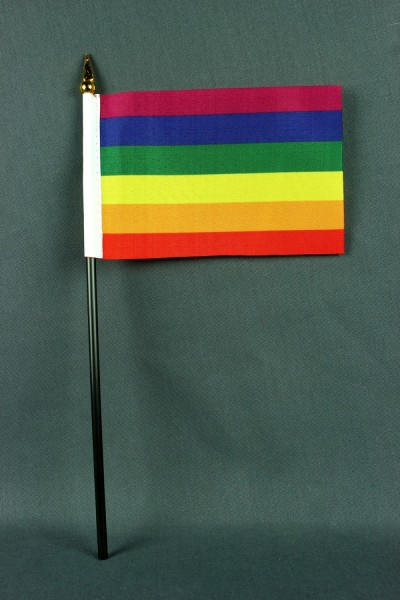 Kleine Tischflagge Regenbogen 10x15 cm optional mit Tischfähnchenständer