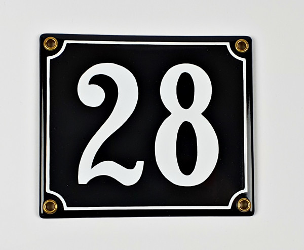 28 schwarz Clarendon 14x12 cm sofort lieferbar 2-stellig Schild Emaille Hausnummer