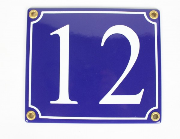 Hausnummernschild 12 blau Serif 14x12 cm Emailleschild
