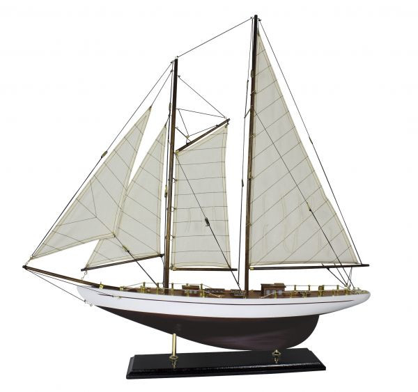 Schiffsmodell 2-Mast-Segelyacht weiss braun aus Holz 71x74cm Modellschiff Schiffsmodelle