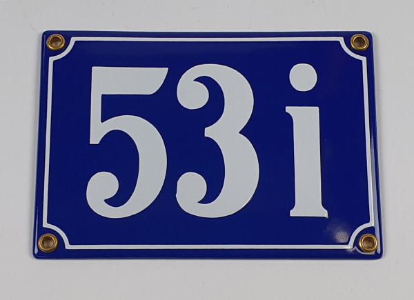 Hausnummernschild 53i blau Clarendon 17x12 cm Emailleschild