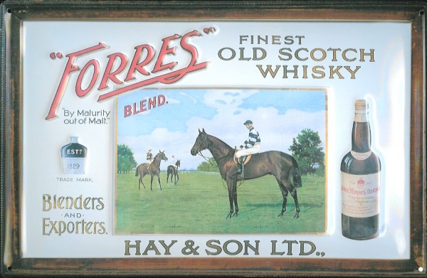 Blechschild Forres Scotch Whisky Pferd retro Schild nostalgisches Werbeschild