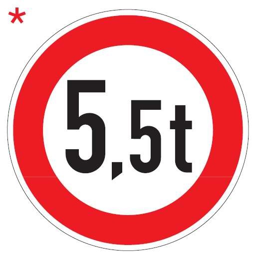 Verkehrsschild / Verkehrszeichen Verbot für Fahrzeuge über angegebenes tatsächliches Gewicht 600 mm