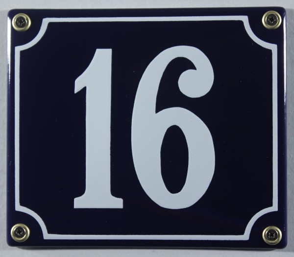 Hausnummernschild Emaille 16 blau - weiß 12x14 cm sofort lieferbar Schild Emaile Hausnummer Haus Num