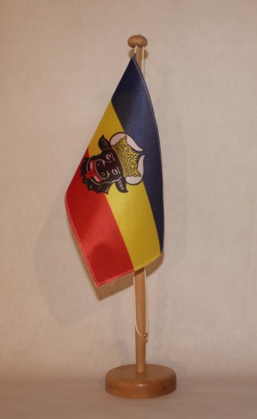 Tischflagge Mecklenburg Ochsenkopf 25x15 cm optional mit Holz- oder Chromständer Tischfahne Tischfäh
