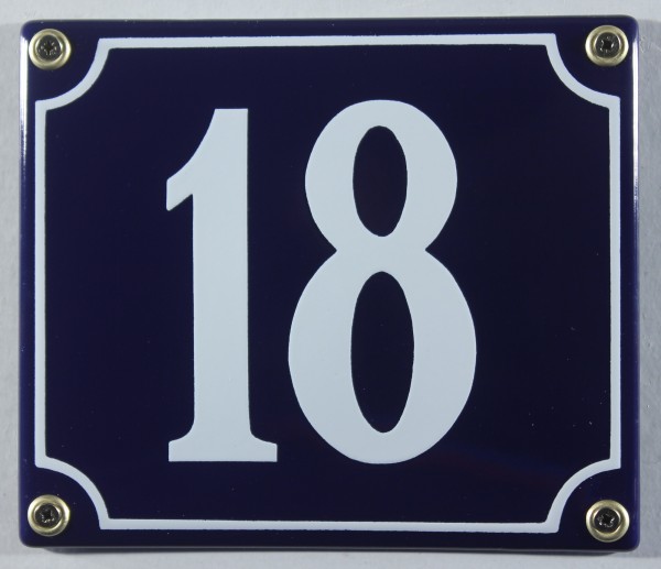 Hausnummernschild Emaille 18 blau - weiß 12x14 cm sofort lieferbar Schild Emaile Hausnummer Haus Num