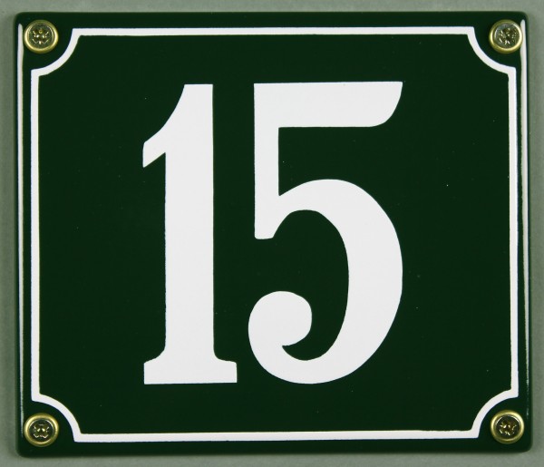 Hausnummernschild 15 grün 12x14 cm sofort lieferbar Schild Emaille Hausnummer Haus Nummer Zahl Ziffe