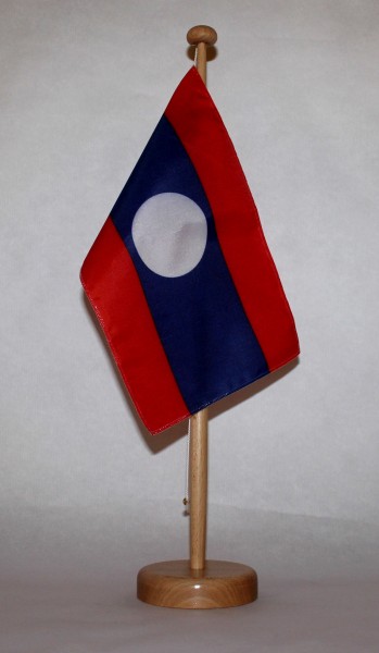 Tischflagge Laos 25x15 cm optional mit Holz- oder Chromständer Tischfahne Tischfähnchen