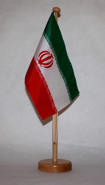 Tischflagge Iran 25x15 cm optional mit Holz- oder Chromständer Tischfahne Tischfähnchen