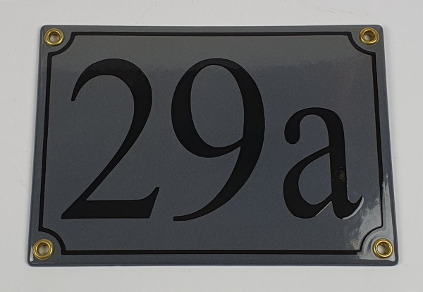 Hausnummernschild 29a dunkelgrau/schwarz Serif 17x12 cm Emailleschild