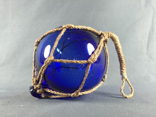 Deko Fischerkugel aus Glas blau 10 cm Tauwerk Netz