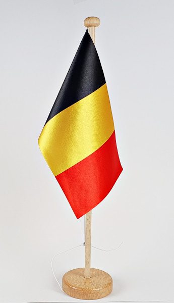 Tischflagge Belgien 25x15 cm optional mit Holz- oder Chromständer Tischfahne Tischfähnchen