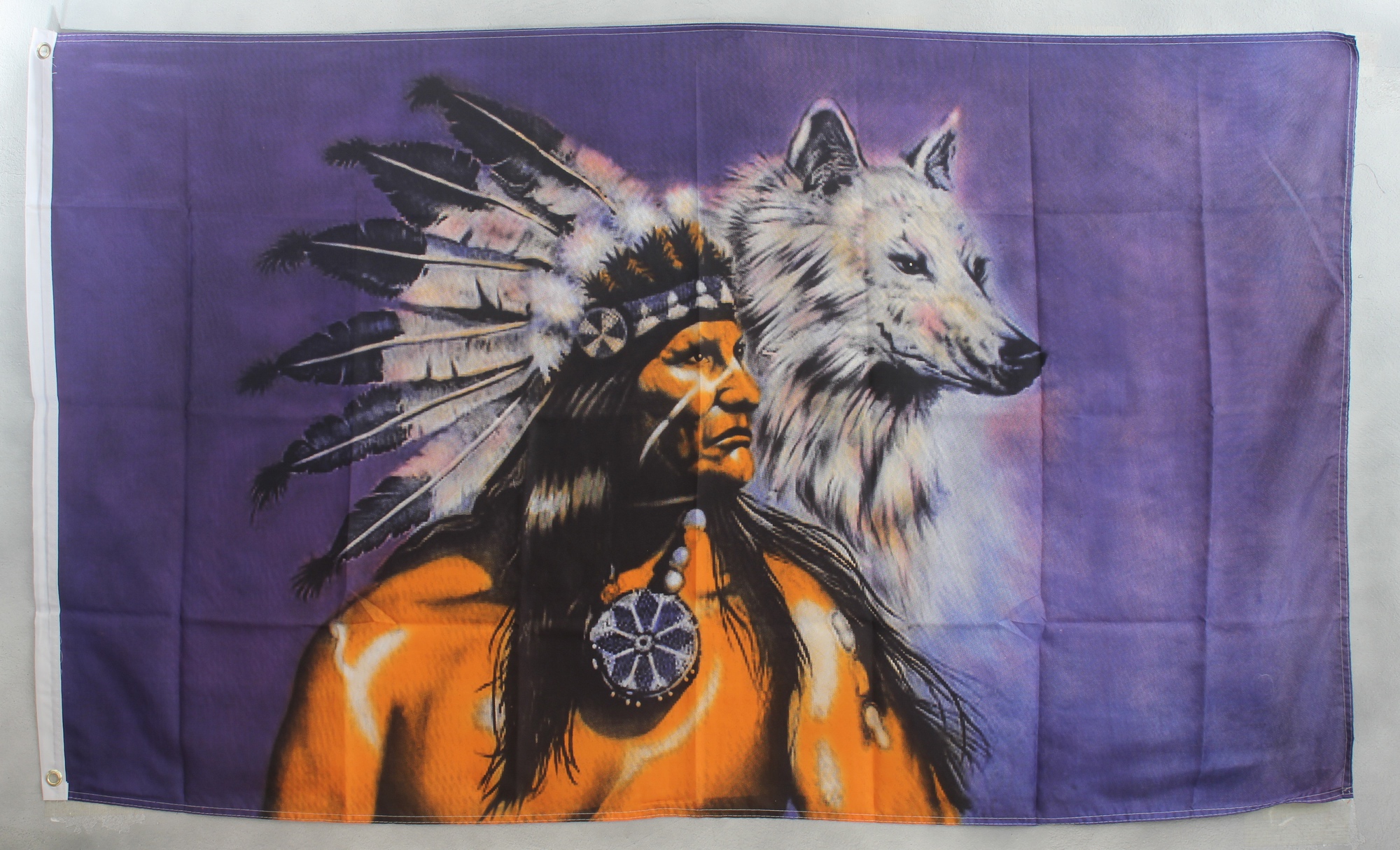 Indianer mit Wolf Nordamerika Fahne Flagge 90x150cm Hissfahne Hißfahne mit Ösen 
