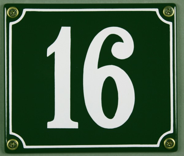 Hausnummernschild 16 grün 12x14 cm sofort lieferbar Schild Emaille Hausnummer Haus Nummer Zahl Ziffe
