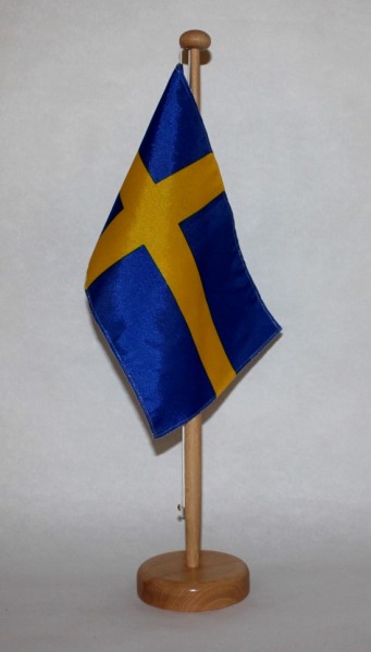 Tischflagge Schweden 25x15 cm optional mit Holz- oder Chromständer Tischfahne Tischfähnchen