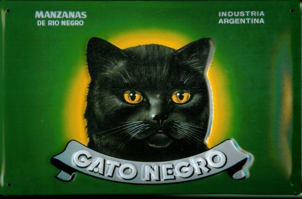 Blechschild Gato Negro Katze grün Kater Schild Wein Argentinien Nostalgieschild