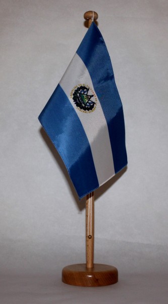 Tischflagge El Salvador 25x15 cm optional mit Holz- oder Chromständer Tischfahne Tischfähnchen