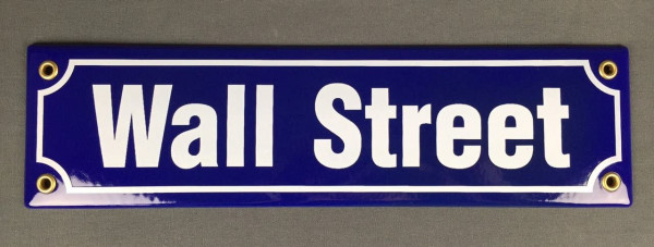 Strassenschild Wall Street BLAU 30x8 cm New York Börse Souvenir Email Strassen Schild Emaille