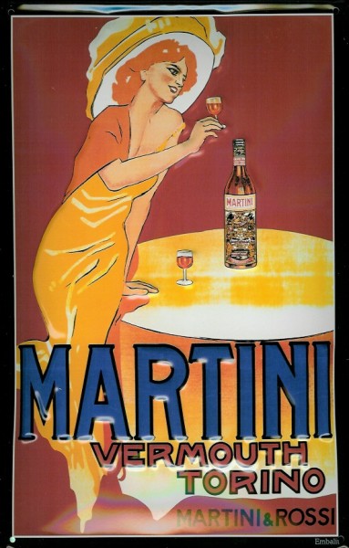 Blechschild Martini Vermouth Aperitif (3) Lady mit Tisch Schild retro Reklame