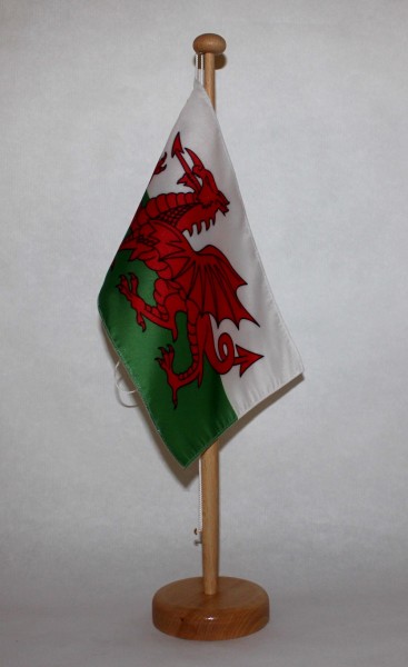 Tischflagge Wales 25x15 cm optional mit Holz- oder Chromständer Tischfahne Tischfähnchen