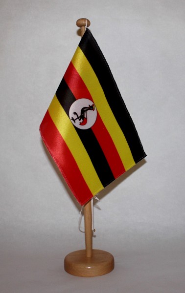 Tischflagge Uganda 25x15 cm optional mit Holz- oder Chromständer Tischfahne Tischfähnchen