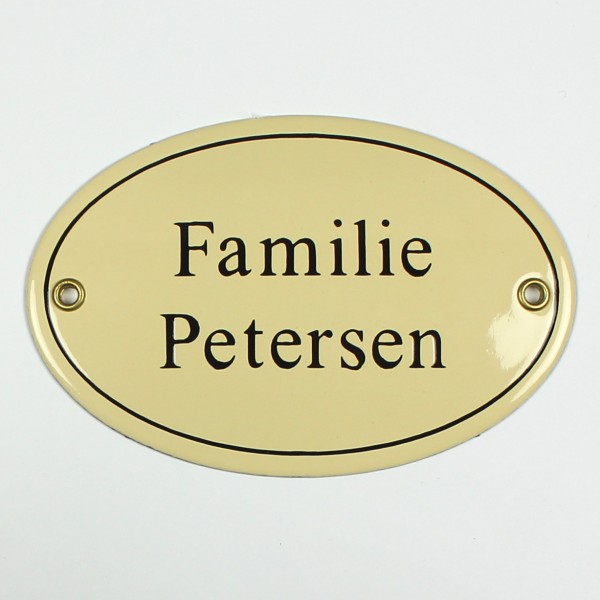 Familie Petersen creme oval 15x10 cm Namensschild
