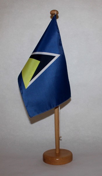 Tischflagge St. Lucia 25x15 cm optional mit Holz- oder Chromständer Tischfahne Tischfähnchen