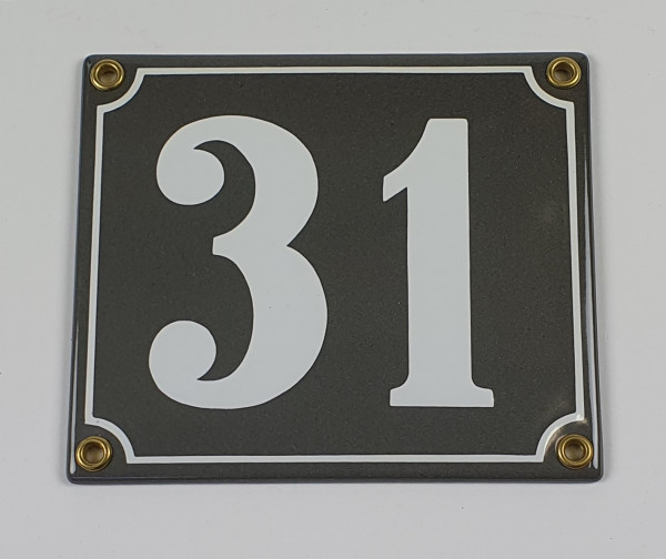 Hausnummernschild 31 anthrazit grau Clarendon 14x12 cm Emailleschild