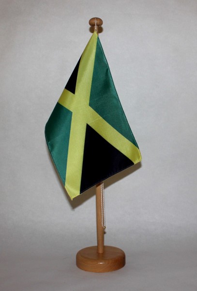 Tischflagge Jamaika 25x15 cm optional mit Holz- oder Chromständer Tischfahne Tischfähnchen