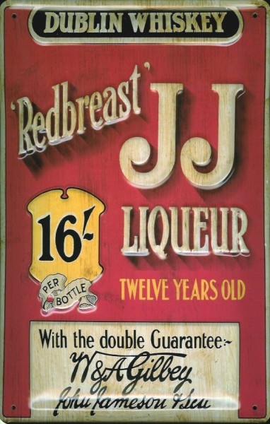 Blechschild Redbreast JJ Whiskey Dublin 16 Liqueur Schild retro Werbung