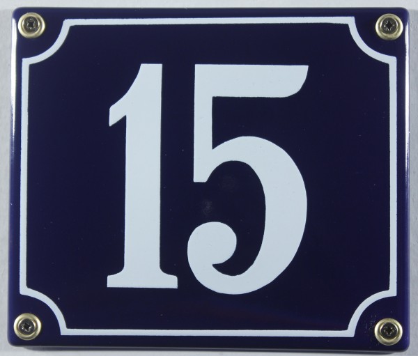 Hausnummernschild Emaille 15 blau - weiß 12x14 cm sofort lieferbar Schild Emaile Hausnummer Haus Num