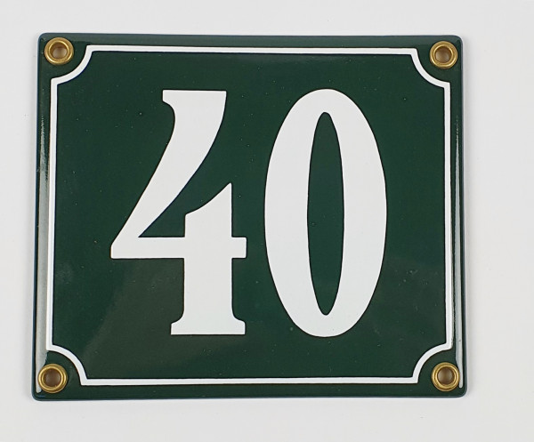 40 dunkelgrün / weiß Clarendon 14x12 cm sofort lieferbar Schild Emaille Hausnummer
