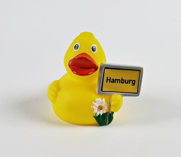 Badeente Hamburg Ortsschild gelb Quietscheente Gummiente Ente Entchen