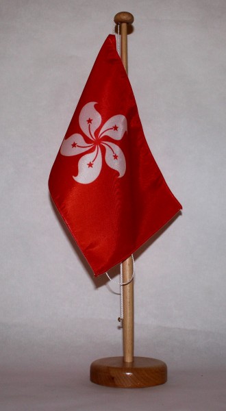 Tischflagge Hong Kong Hongkong 25x15 cm optional mit Holz- oder Chromständer Tischfahne Tischfähnche