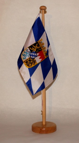 Tischflagge Bayern Raute mit Wappen 25x15 cm optional mit Holz- oder Chromständer Tischfahne Tischfä