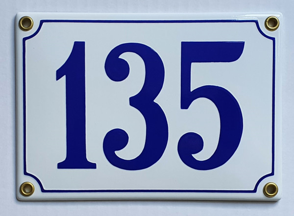 Hausnummernschild 135 weiß / blau Clarendon 17x12 cm Emailleschild