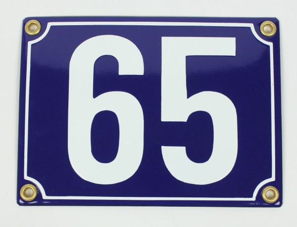 65 blau Blockschrift 11x15 cm sofort lieferbar Schild Emaille Hausnummer